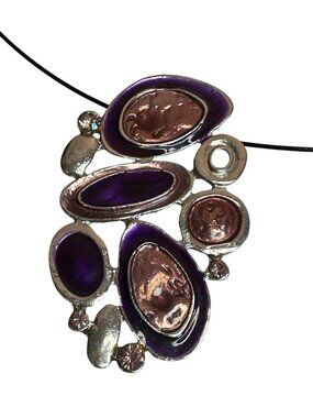 Pendant Necklace Purple Colorful Abstract Black Cord & Magnetic Clasp Artsy Boho